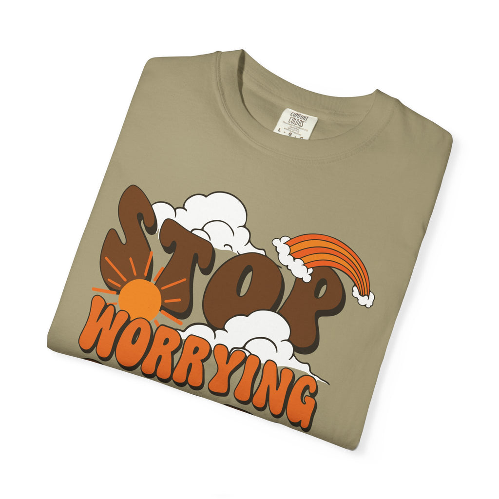 Cool Motivational Unisex T-Shirt, Stop Worrying Start Living Tee, Casual Wear, Gift for Friends, Positive Vibes Clothing