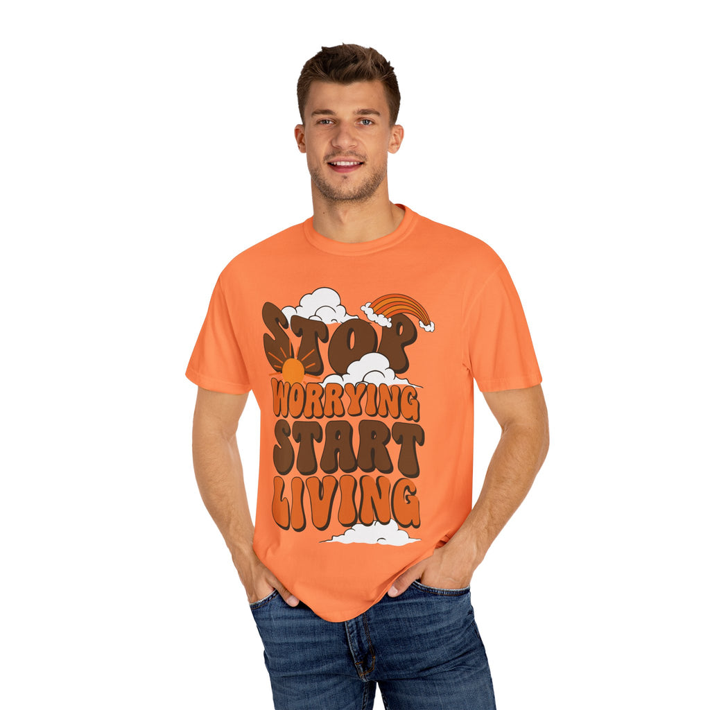 Cool Motivational Unisex T-Shirt, Stop Worrying Start Living Tee, Casual Wear, Gift for Friends, Positive Vibes Clothing