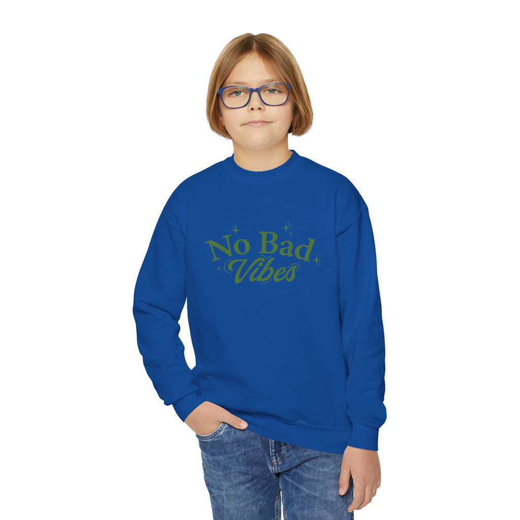 No Bad Vibes Youth Crewneck Sweatshirt - Chill Style, Trendy Gift, Perfect for Teens, Casual Wear, Birthday Present