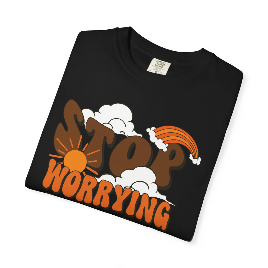 Cool Motivational Unisex T-Shirt, Stop Worrying Start Living Tee, Casual Wear, Gift for Friends, Positive Vibes Clothing