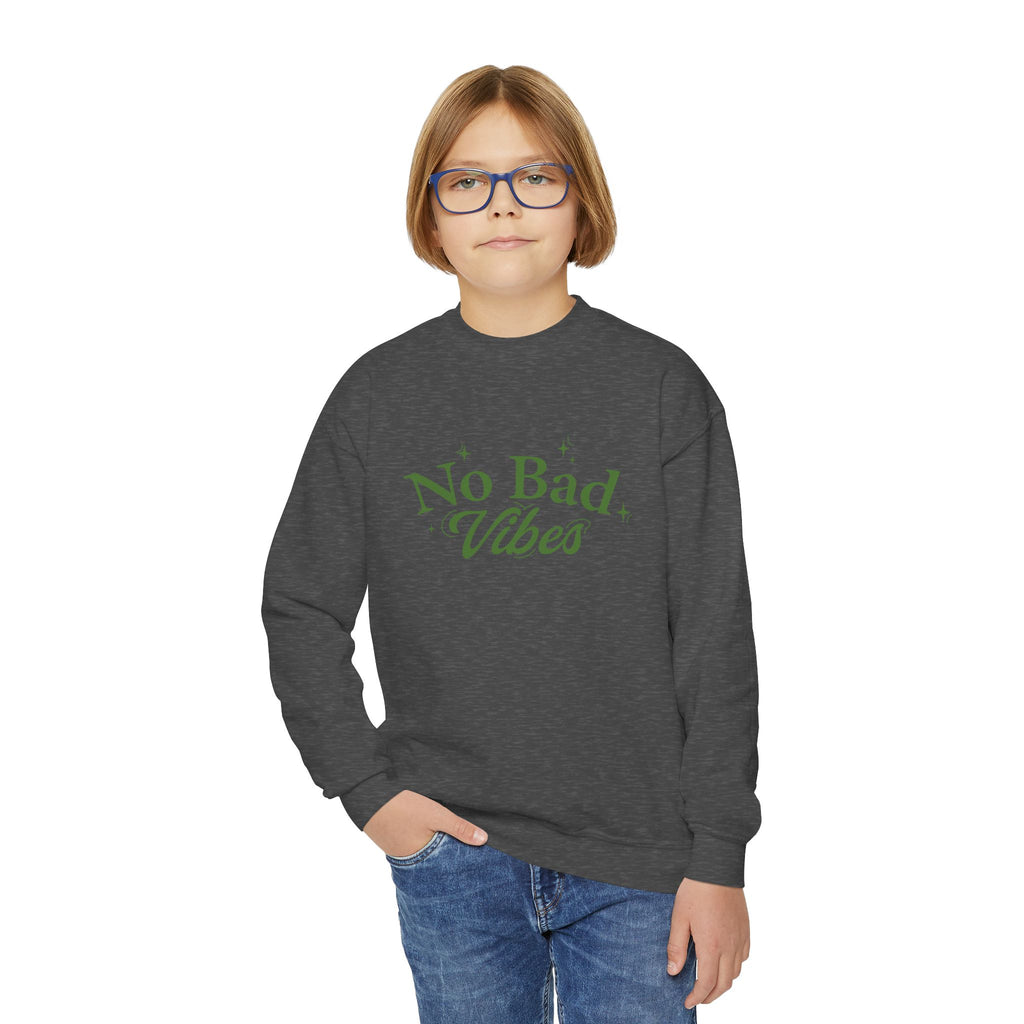 No Bad Vibes Youth Crewneck Sweatshirt - Chill Style, Trendy Gift, Perfect for Teens, Casual Wear, Birthday Present