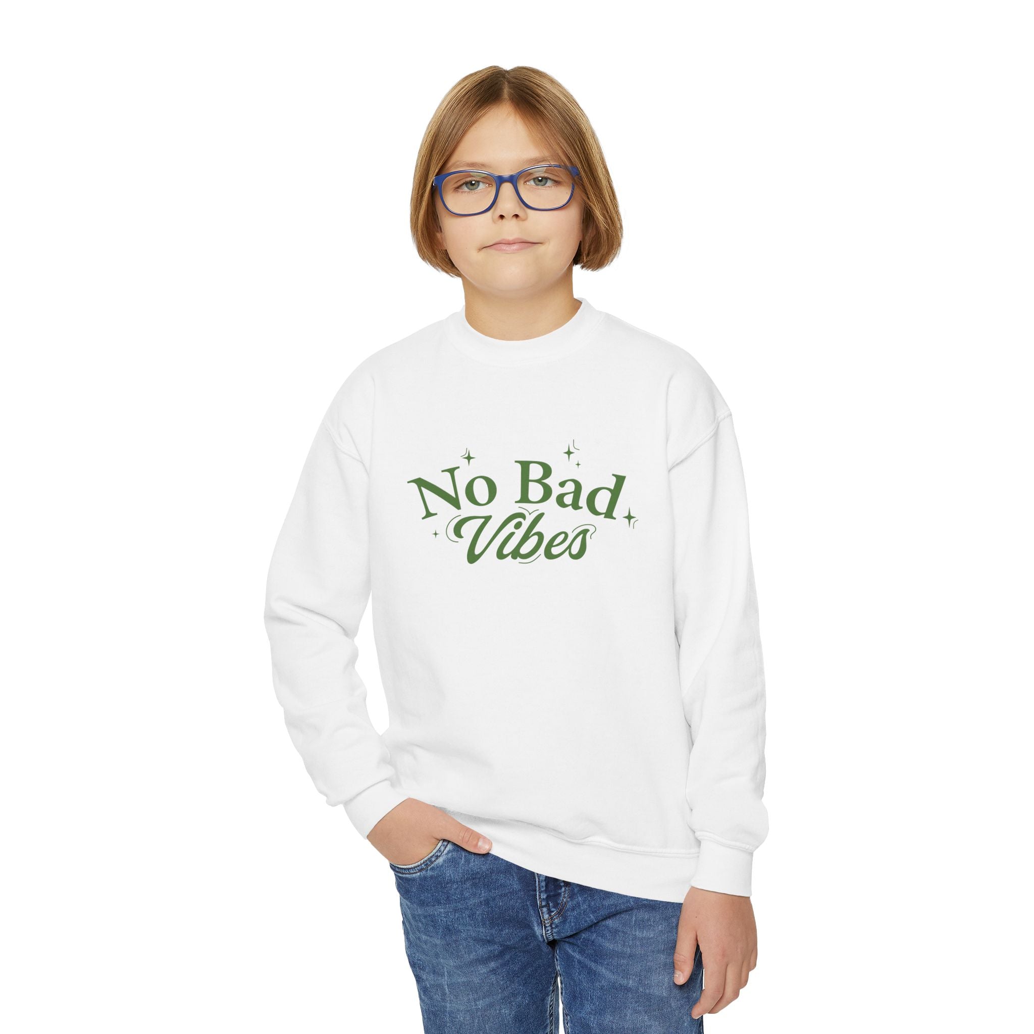 No Bad Vibes Youth Crewneck Sweatshirt - Chill Style, Trendy Gift, Perfect for Teens, Casual Wear, Birthday Present