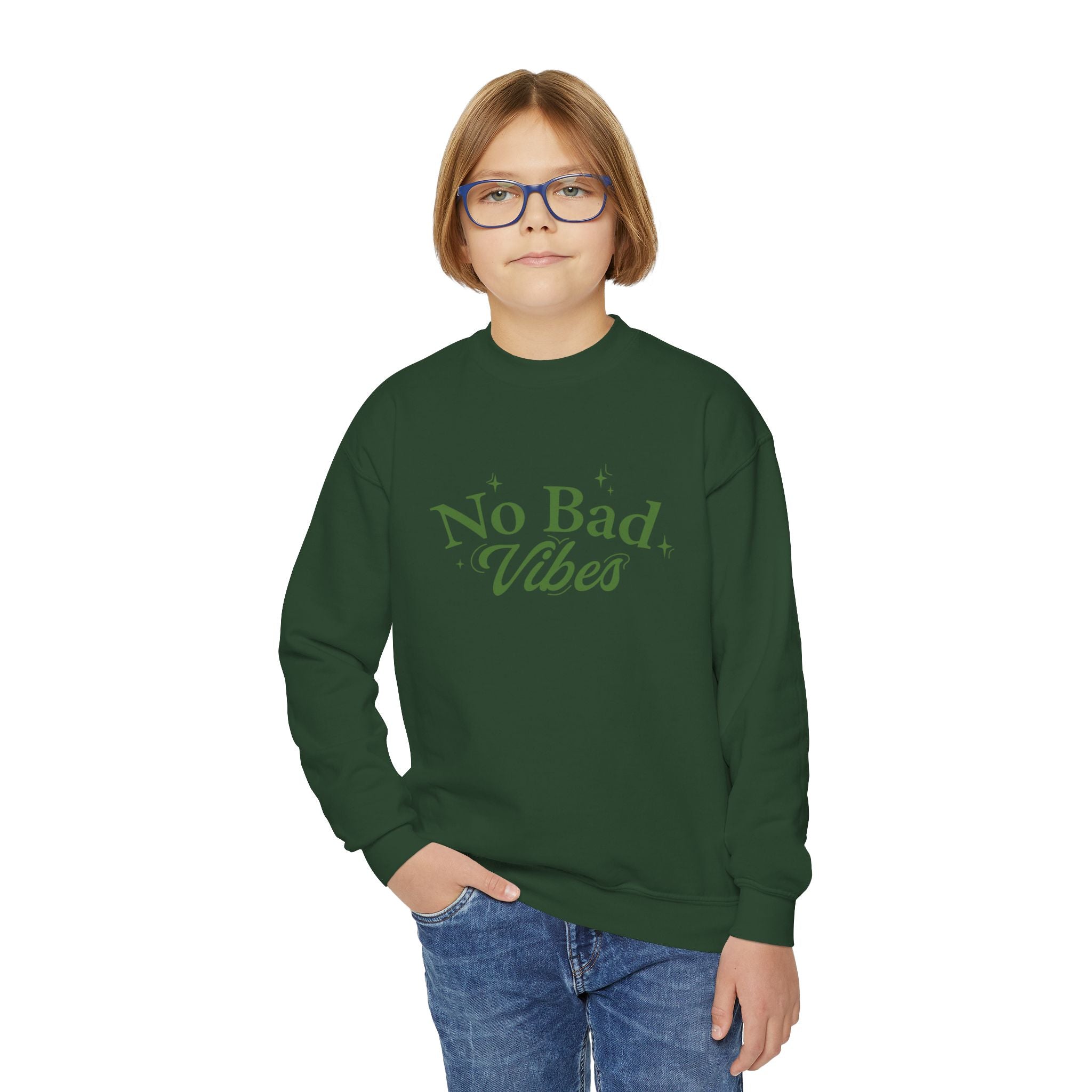 No Bad Vibes Youth Crewneck Sweatshirt - Chill Style, Trendy Gift, Perfect for Teens, Casual Wear, Birthday Present