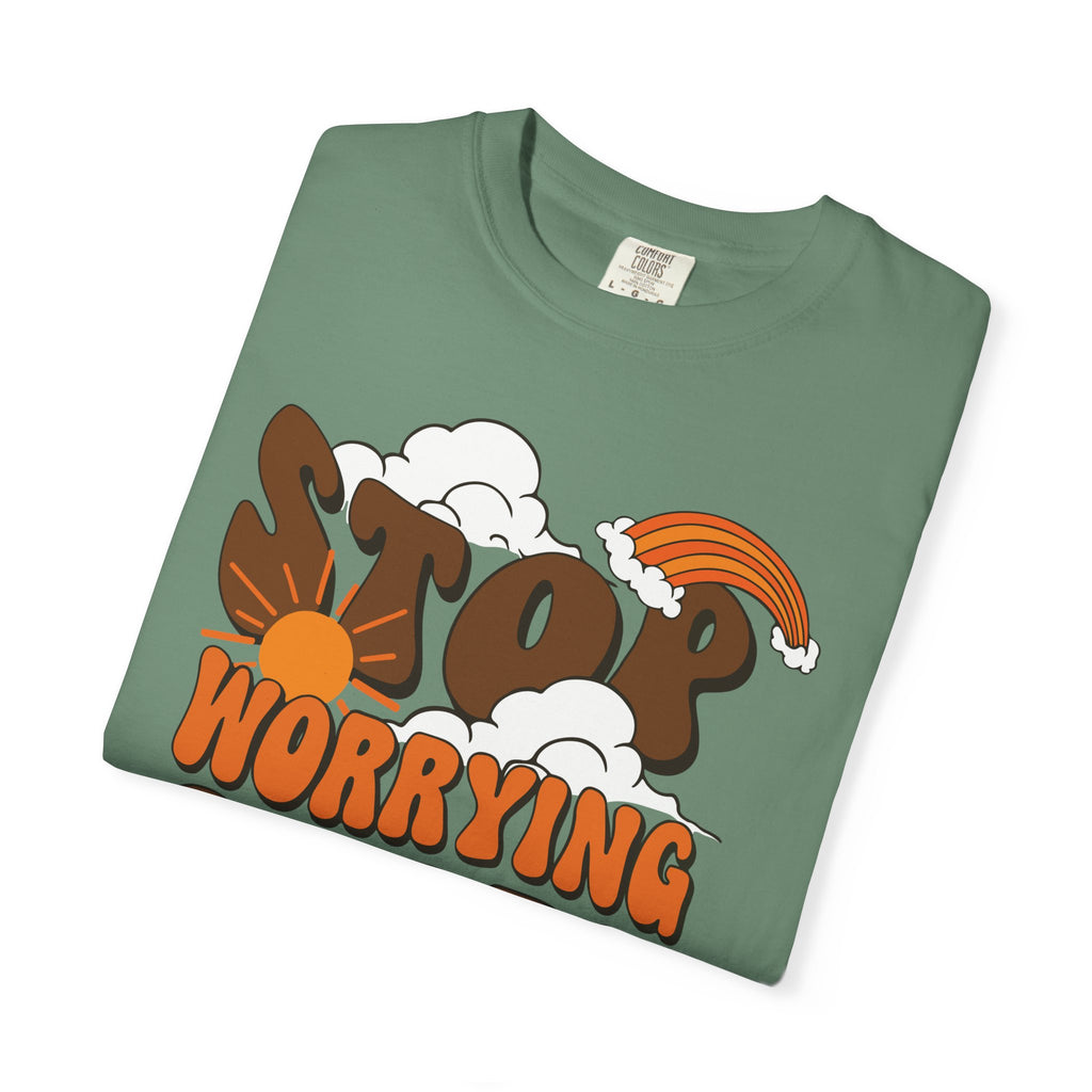 Cool Motivational Unisex T-Shirt, Stop Worrying Start Living Tee, Casual Wear, Gift for Friends, Positive Vibes Clothing