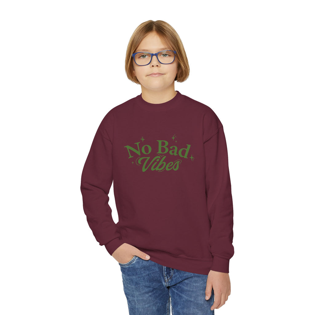 No Bad Vibes Youth Crewneck Sweatshirt - Chill Style, Trendy Gift, Perfect for Teens, Casual Wear, Birthday Present