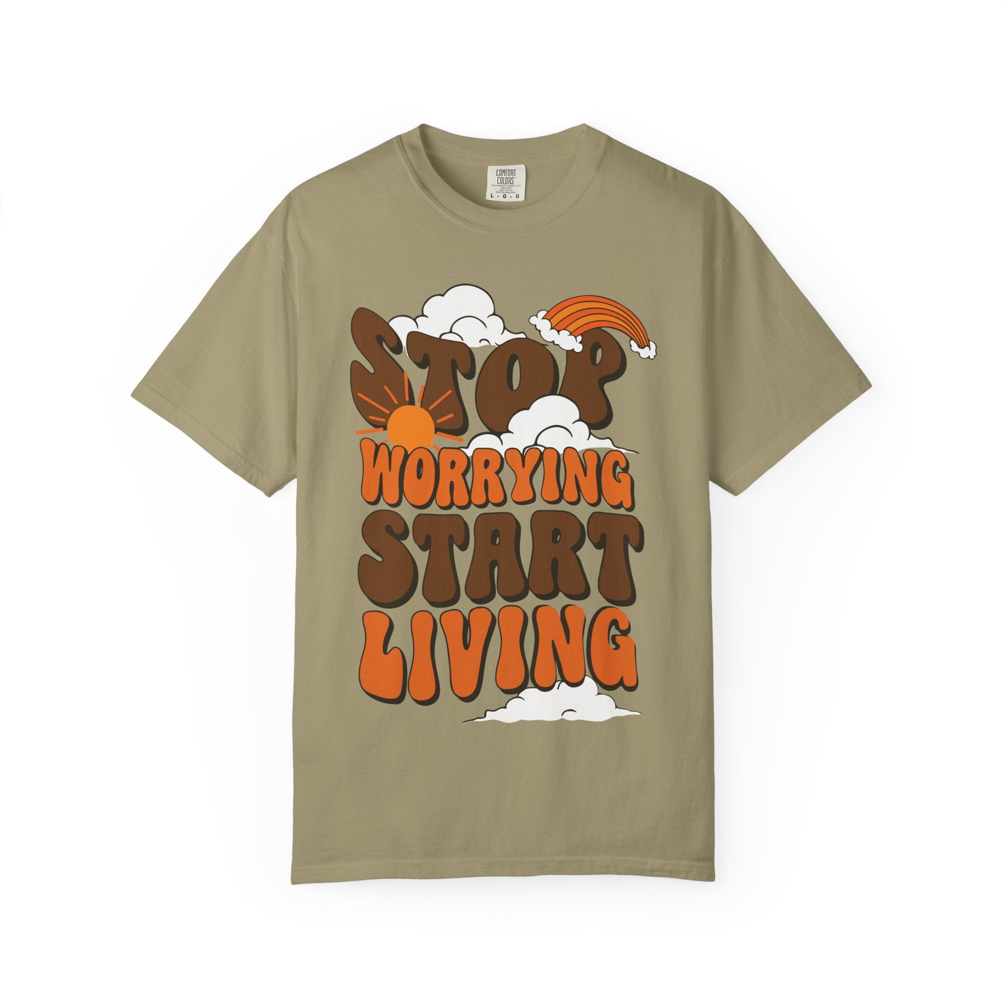 Cool Motivational Unisex T-Shirt, Stop Worrying Start Living Tee, Casual Wear, Gift for Friends, Positive Vibes Clothing