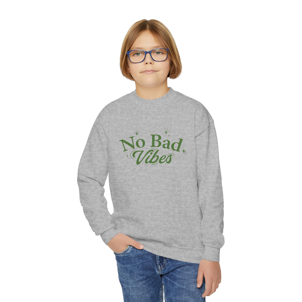 No Bad Vibes Youth Crewneck Sweatshirt - Chill Style, Trendy Gift, Perfect for Teens, Casual Wear, Birthday Present