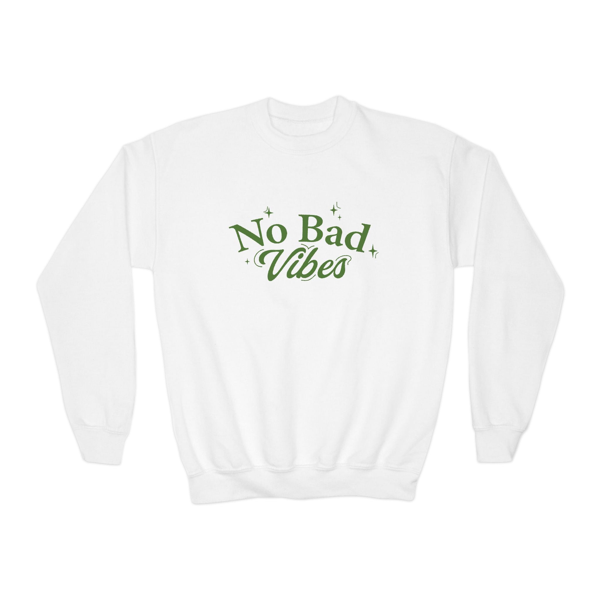 No Bad Vibes Youth Crewneck Sweatshirt - Chill Style, Trendy Gift, Perfect for Teens, Casual Wear, Birthday Present