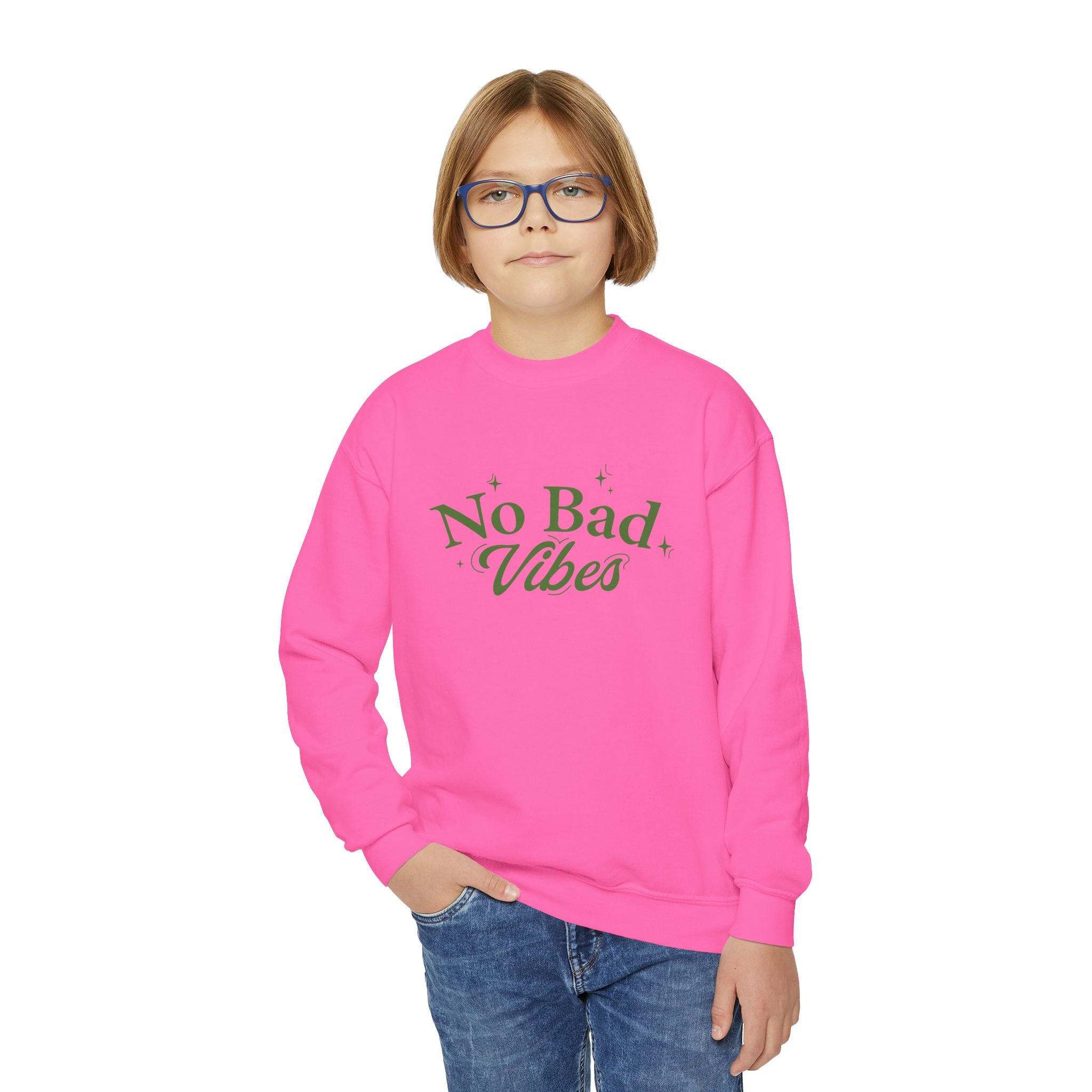 No Bad Vibes Youth Crewneck Sweatshirt - Chill Style, Trendy Gift, Perfect for Teens, Casual Wear, Birthday Present