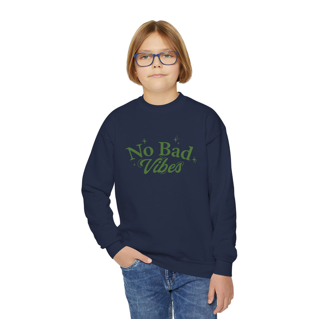 No Bad Vibes Youth Crewneck Sweatshirt - Chill Style, Trendy Gift, Perfect for Teens, Casual Wear, Birthday Present