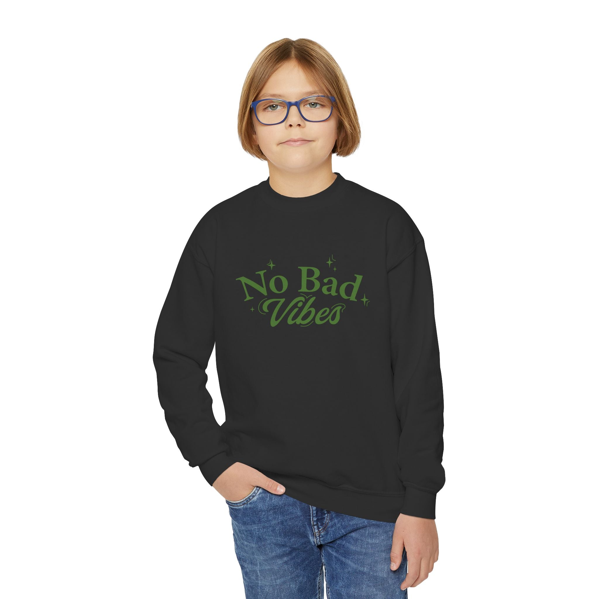 No Bad Vibes Youth Crewneck Sweatshirt - Chill Style, Trendy Gift, Perfect for Teens, Casual Wear, Birthday Present