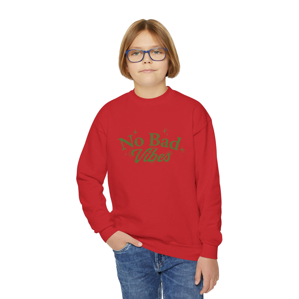No Bad Vibes Youth Crewneck Sweatshirt - Chill Style, Trendy Gift, Perfect for Teens, Casual Wear, Birthday Present